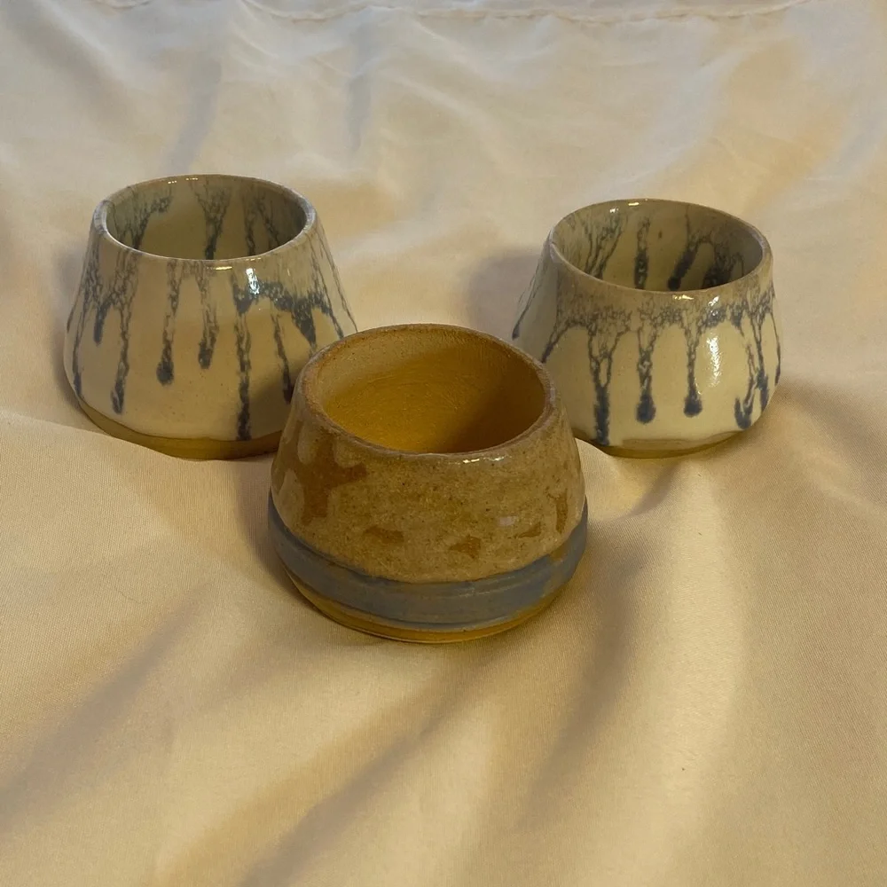 Handcrafted Ceramic Planters - Blue and Tan